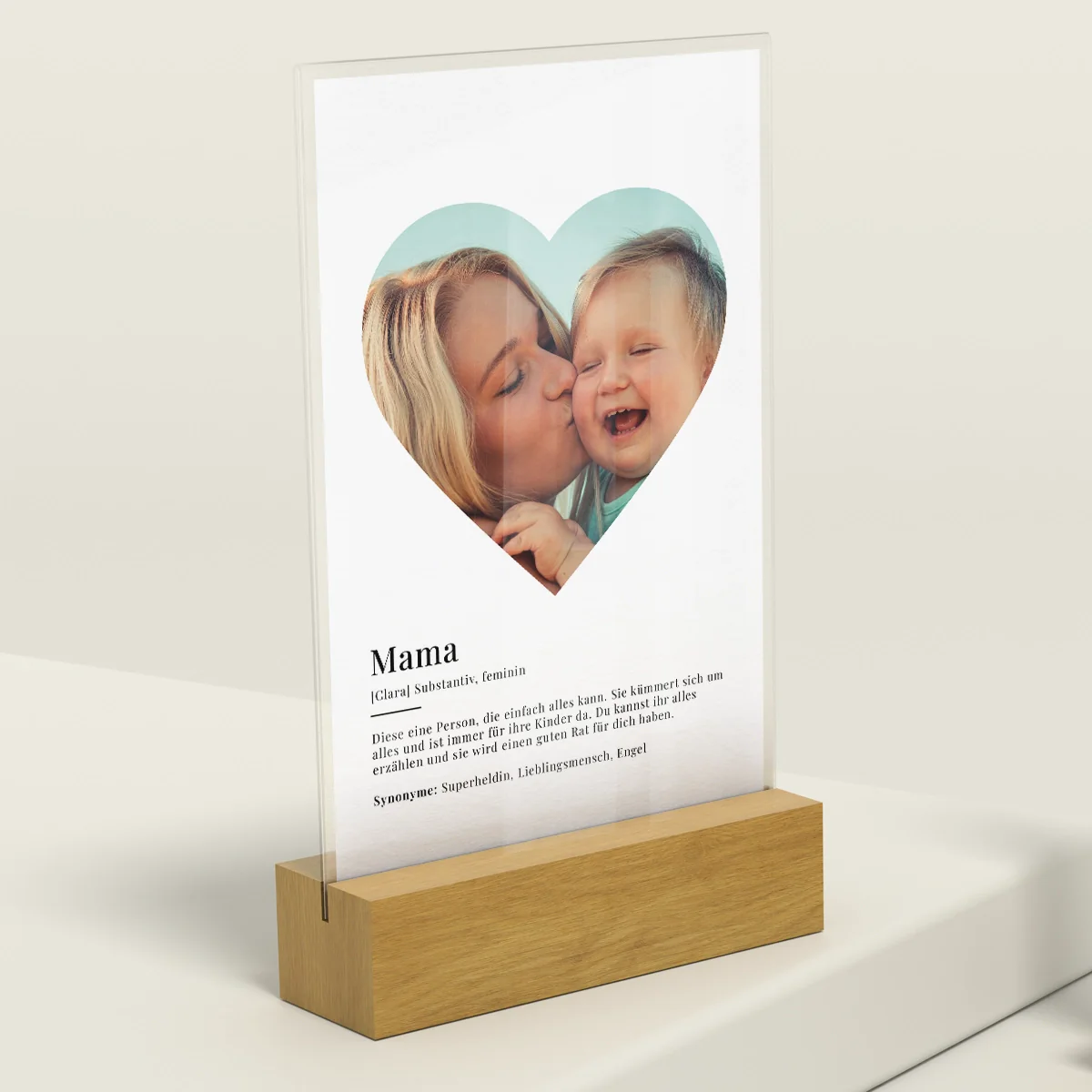 Verre acrylique "Mama Definition" avec photo en forme de coeur