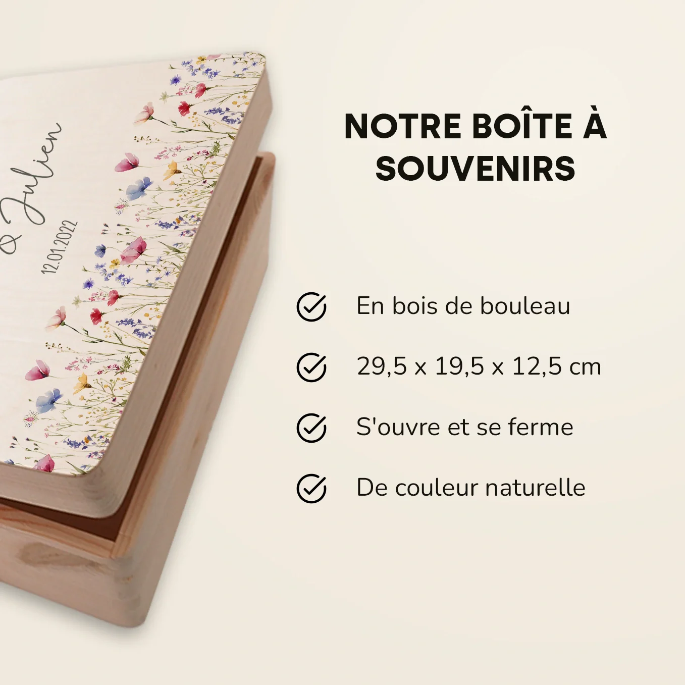 Boîte à souvenirs de mariage personnalisée « Fleurs » - Image 15