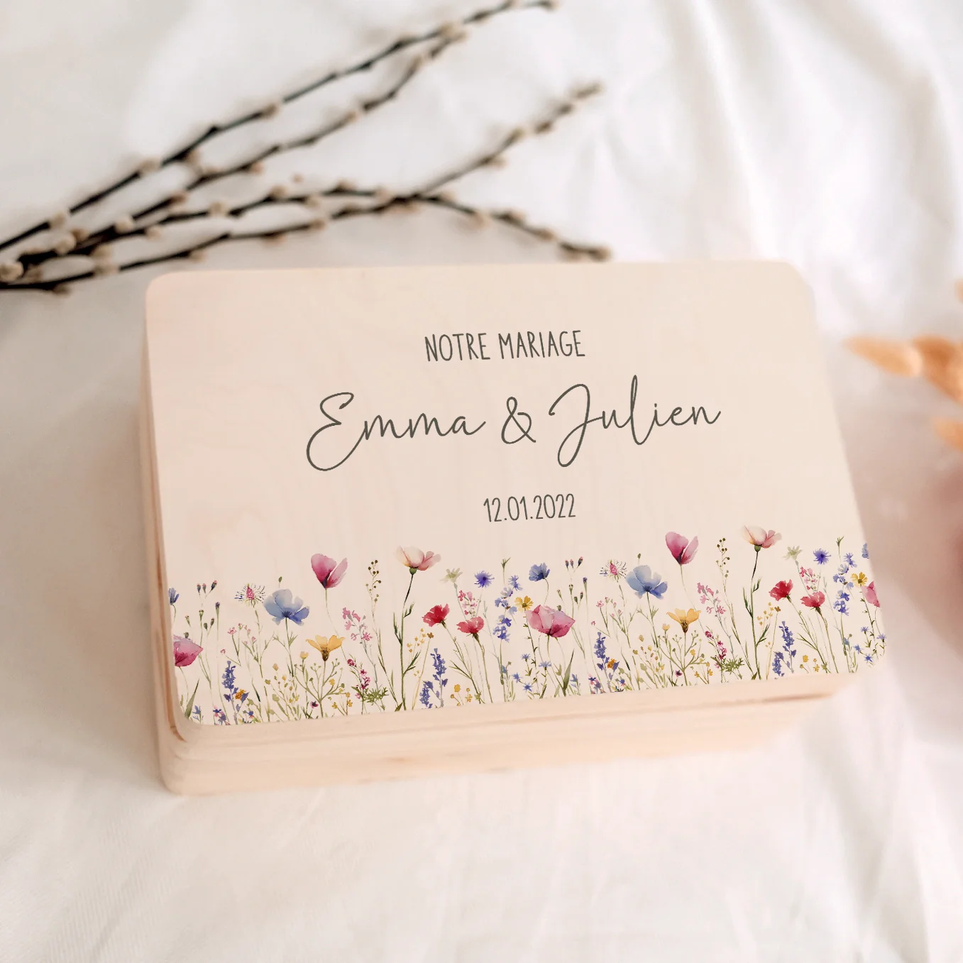 Boîte à souvenirs de mariage personnalisée « Fleurs » - Image 16
