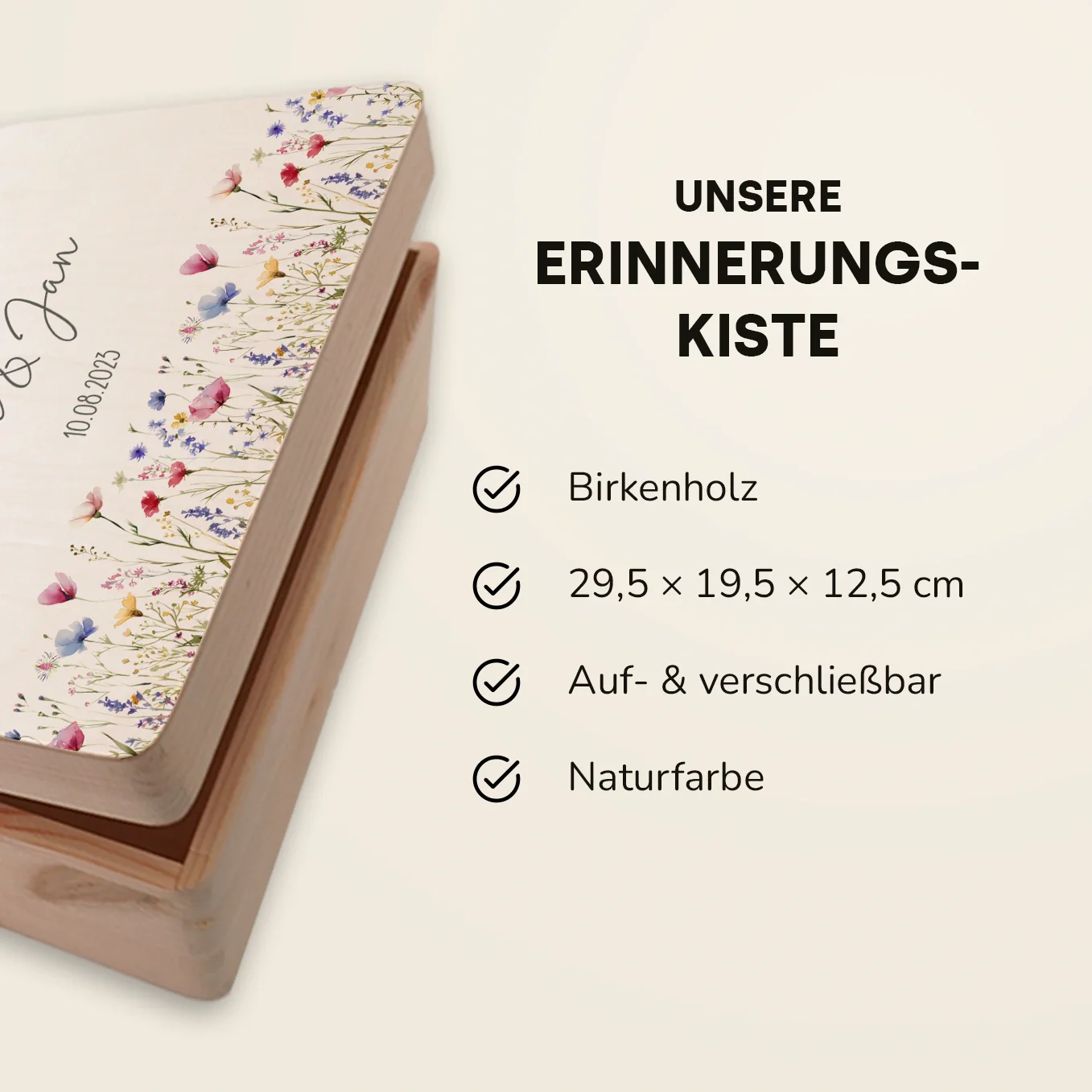 Boîte à souvenirs de mariage personnalisée « Fleurs » - Image 7