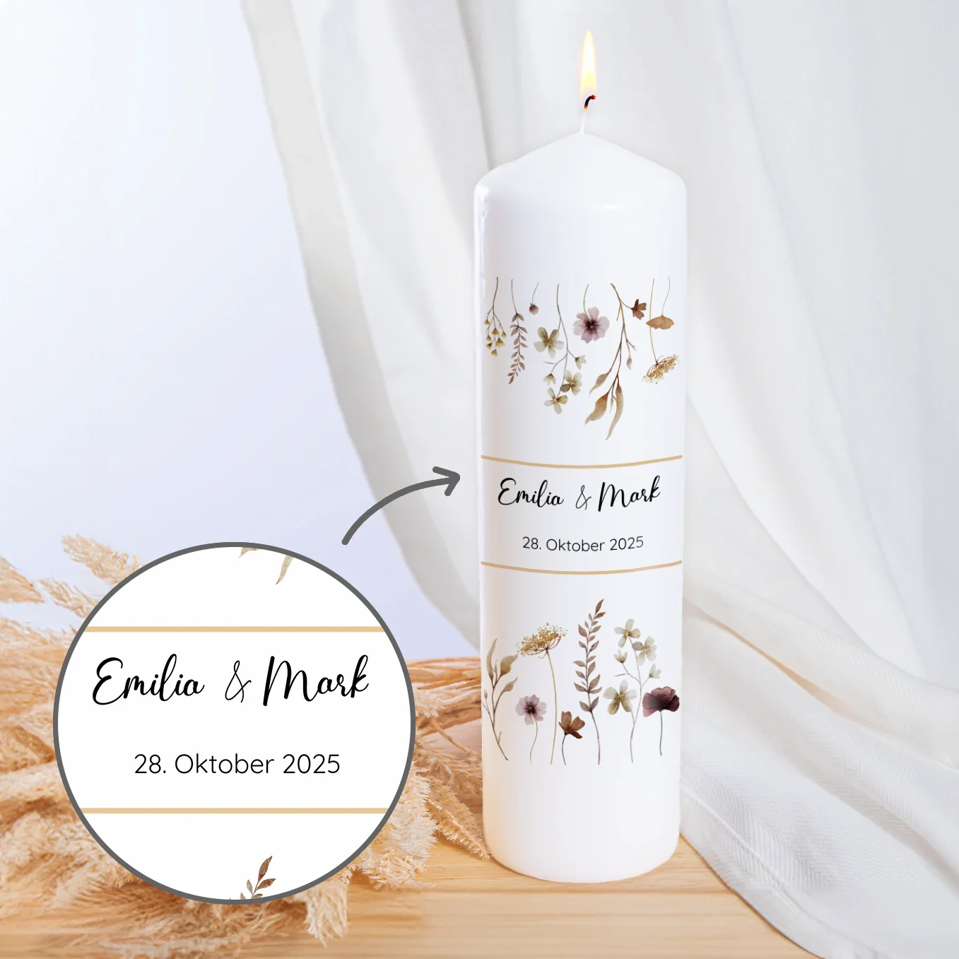 Bougie de mariage personnalisée « Fleurs »