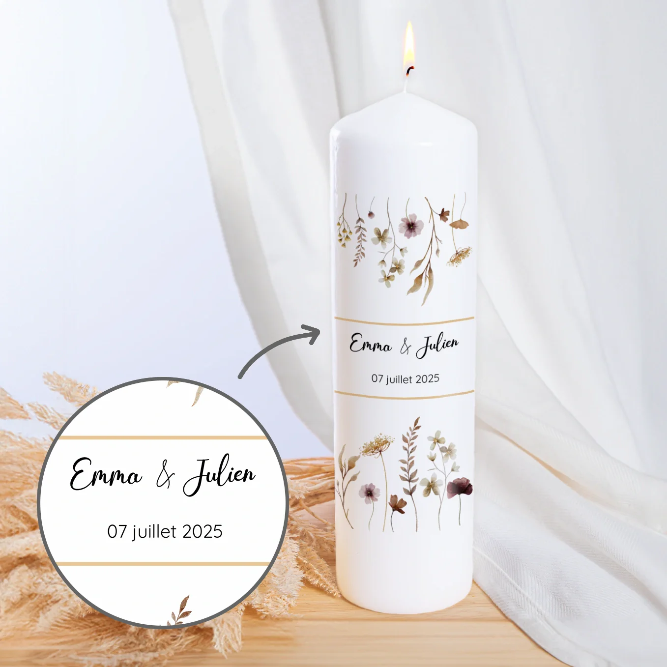 Bougie de mariage personnalisée « Fleurs » - Image 12