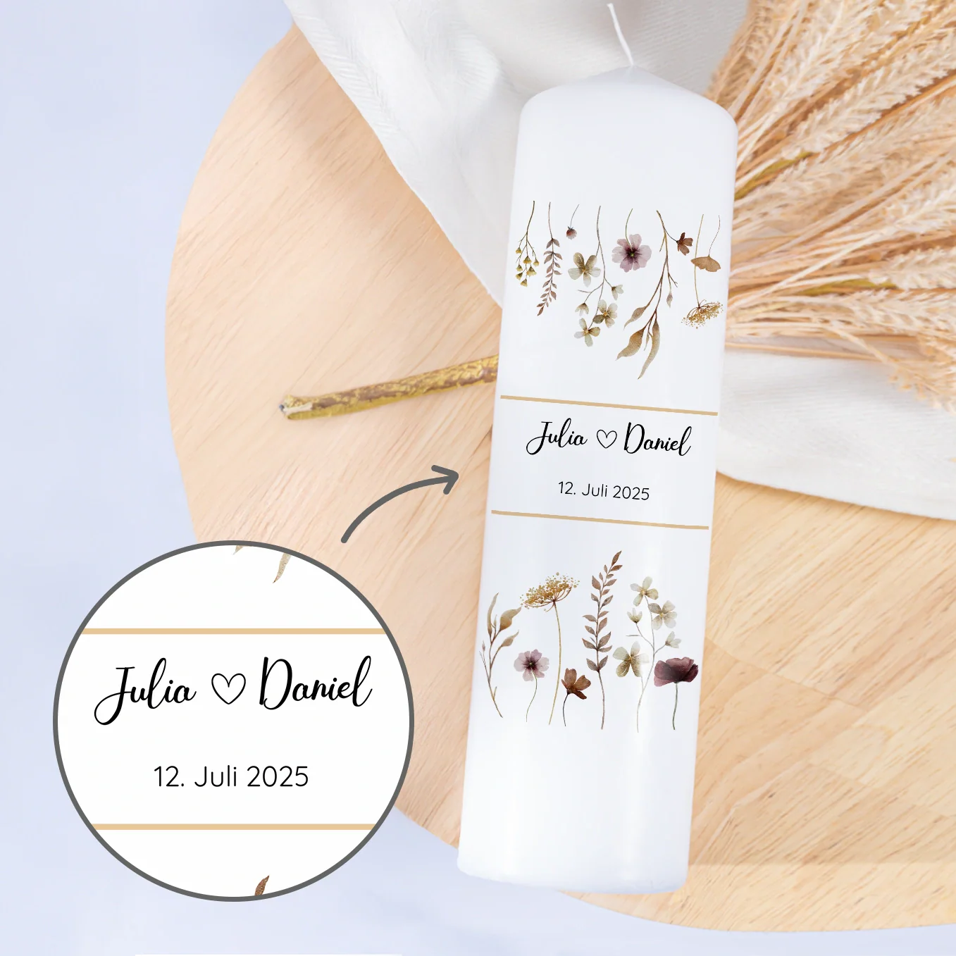 Bougie de mariage personnalisée « Fleurs » - Image 2