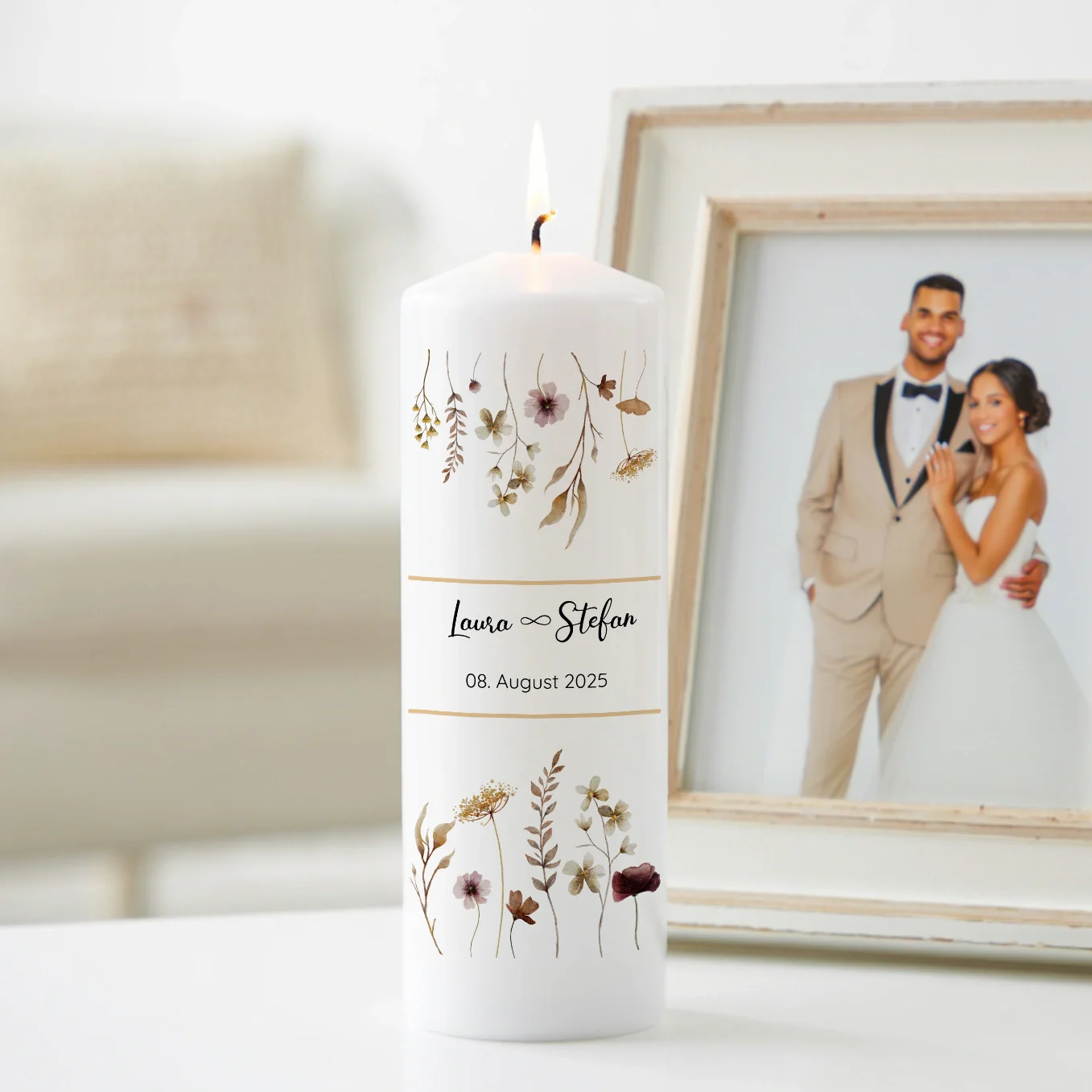Bougie de mariage personnalisée « Fleurs » - Image 6