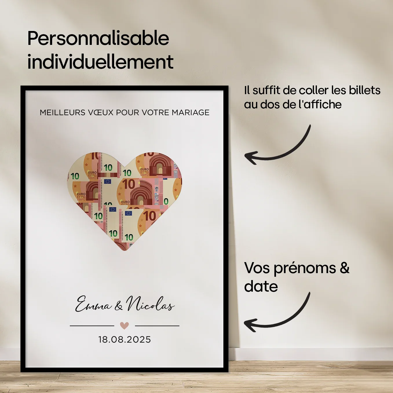 Don d'argent personnalisé pour mariage « Coeur » - Image 8