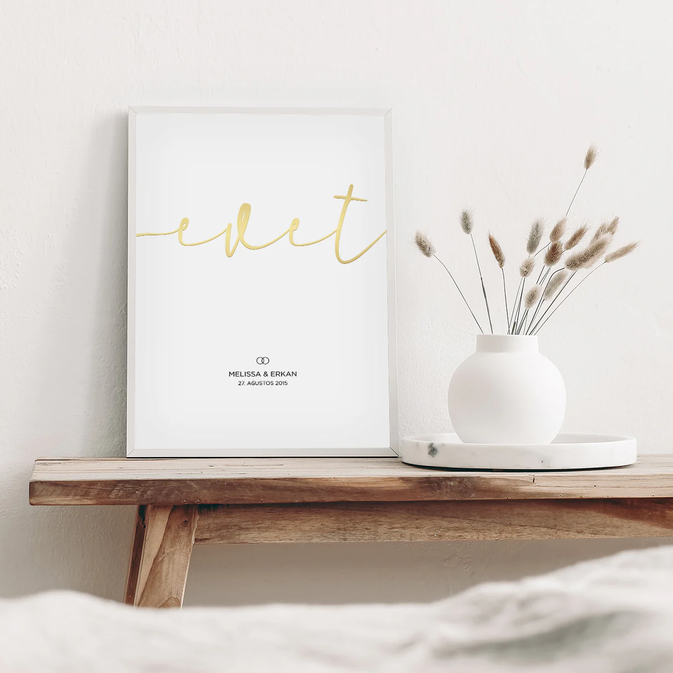 Affiche de mariage "Evet" (turc) avec écriture dorée - Image 2