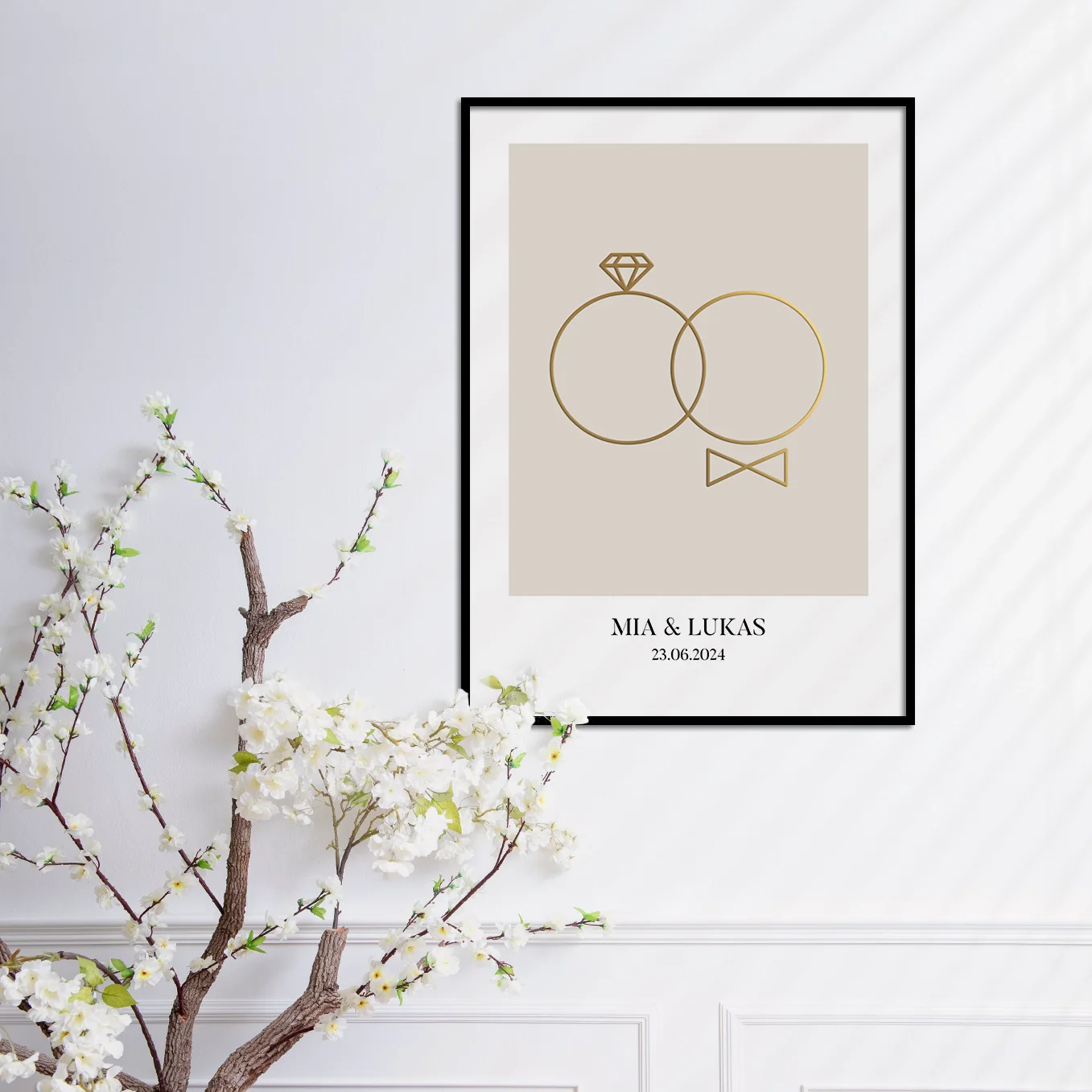 Affiche de mariage "Anneaux" avec feuille d'or - Image 3