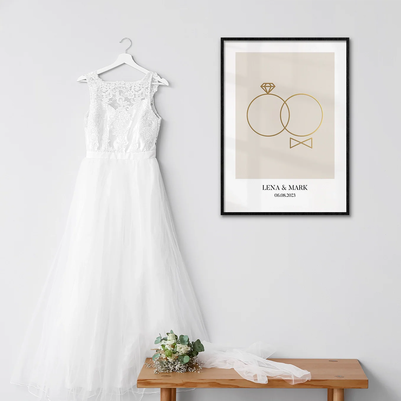 Affiche de mariage "Anneaux" avec feuille d'or - Image 4