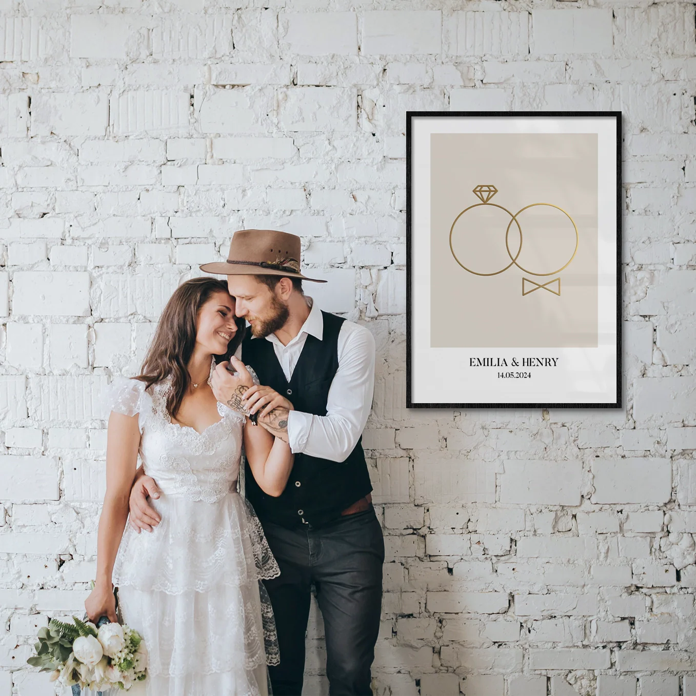 Affiche de mariage "Anneaux" avec feuille d'or - Image 5