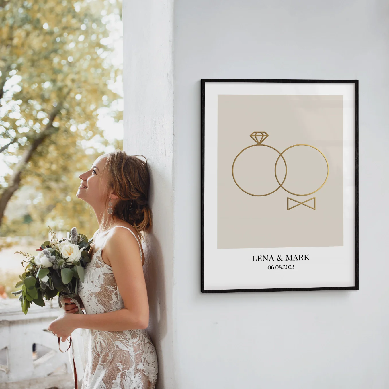 Affiche de mariage "Anneaux" avec feuille d'or - Image 6