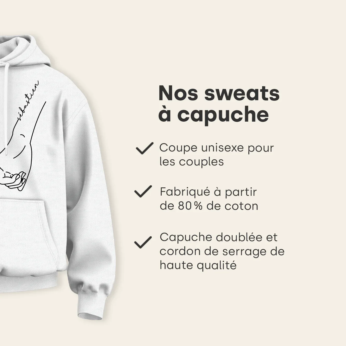 Sweat à capuche personnalisé « Main dans la main » - Image 14
