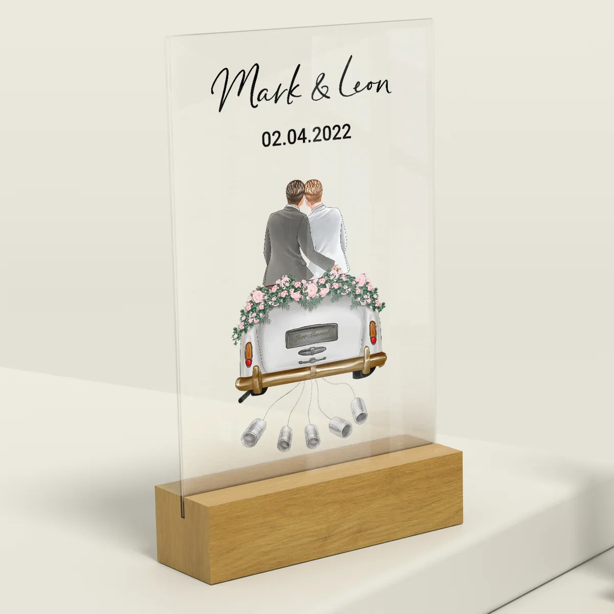 "Just Married" - Tableau acrylique personnalisé comme cadeau en argent | Couples LGBTQ