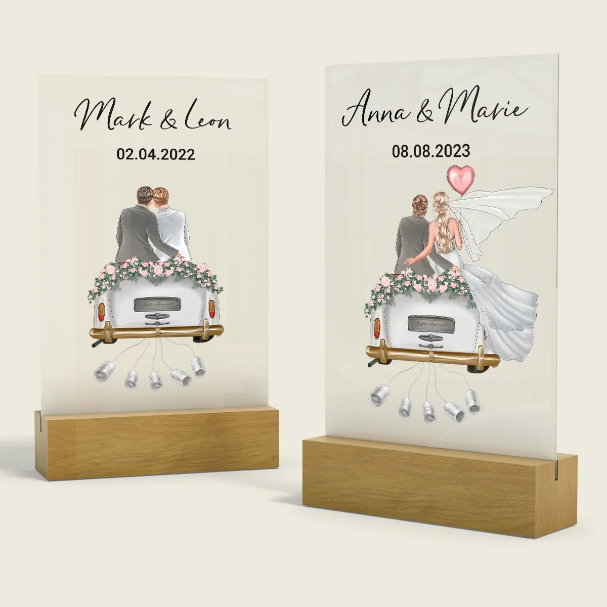 "Just Married" - Tableau acrylique personnalisé comme cadeau en argent | Couples LGBTQ - Image 2