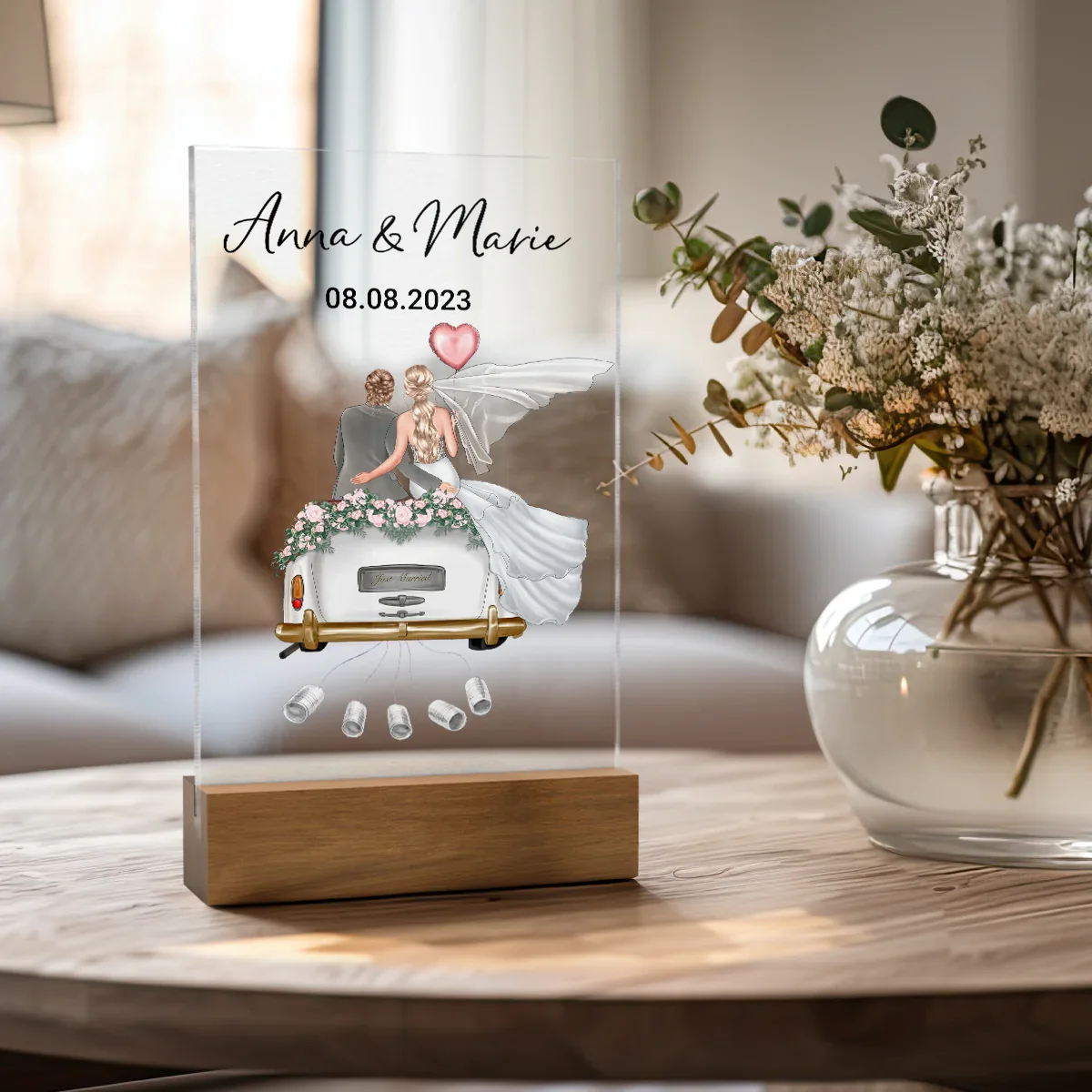 "Just Married" - Tableau acrylique personnalisé comme cadeau en argent | Couples LGBTQ - Image 3
