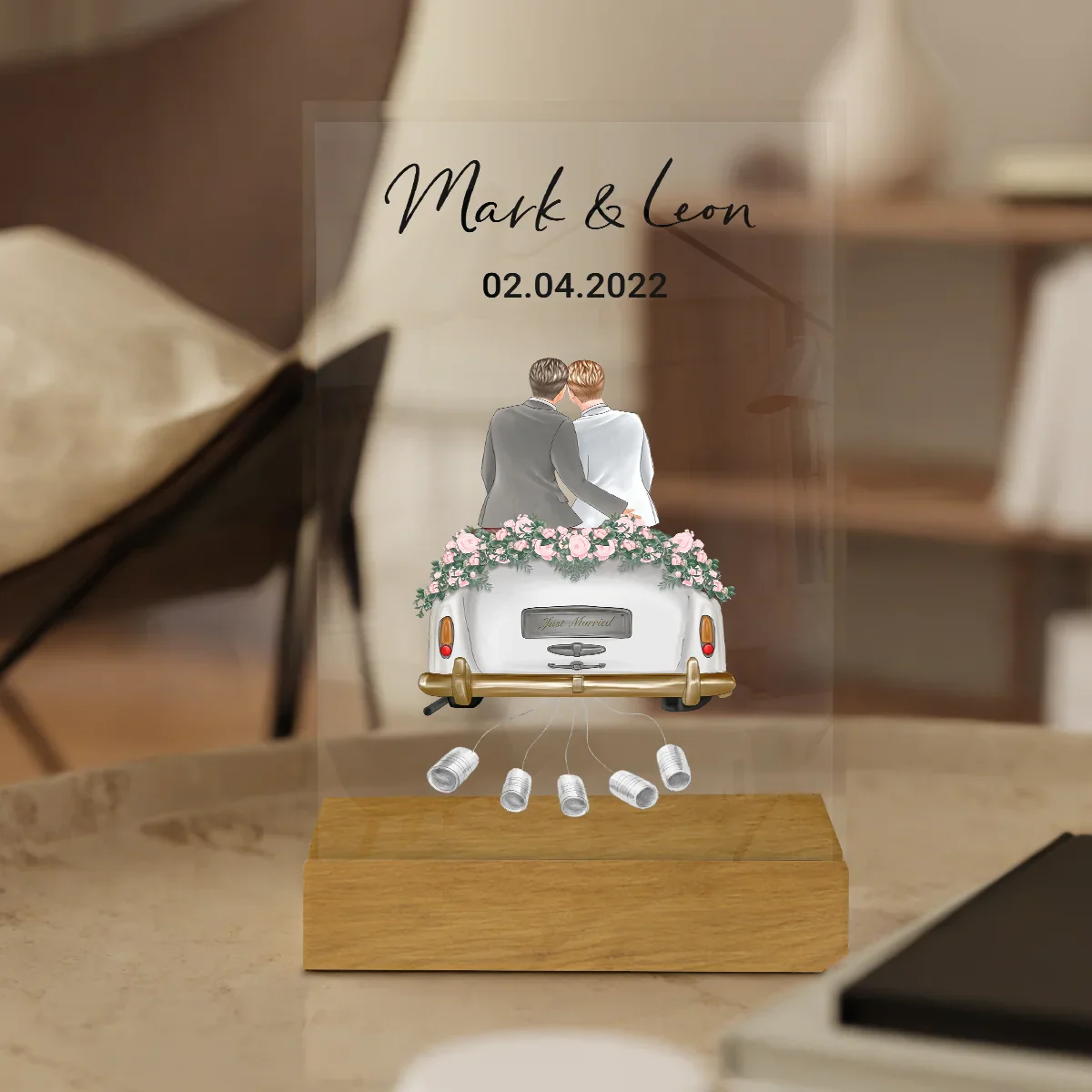 "Just Married" - Tableau acrylique personnalisé comme cadeau en argent | Couples LGBTQ - Image 6