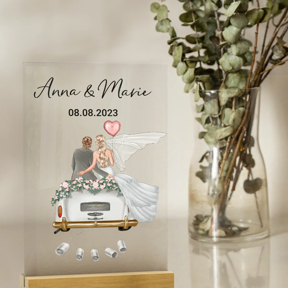 "Just Married" - Tableau acrylique personnalisé comme cadeau en argent | Couples LGBTQ - Image 7