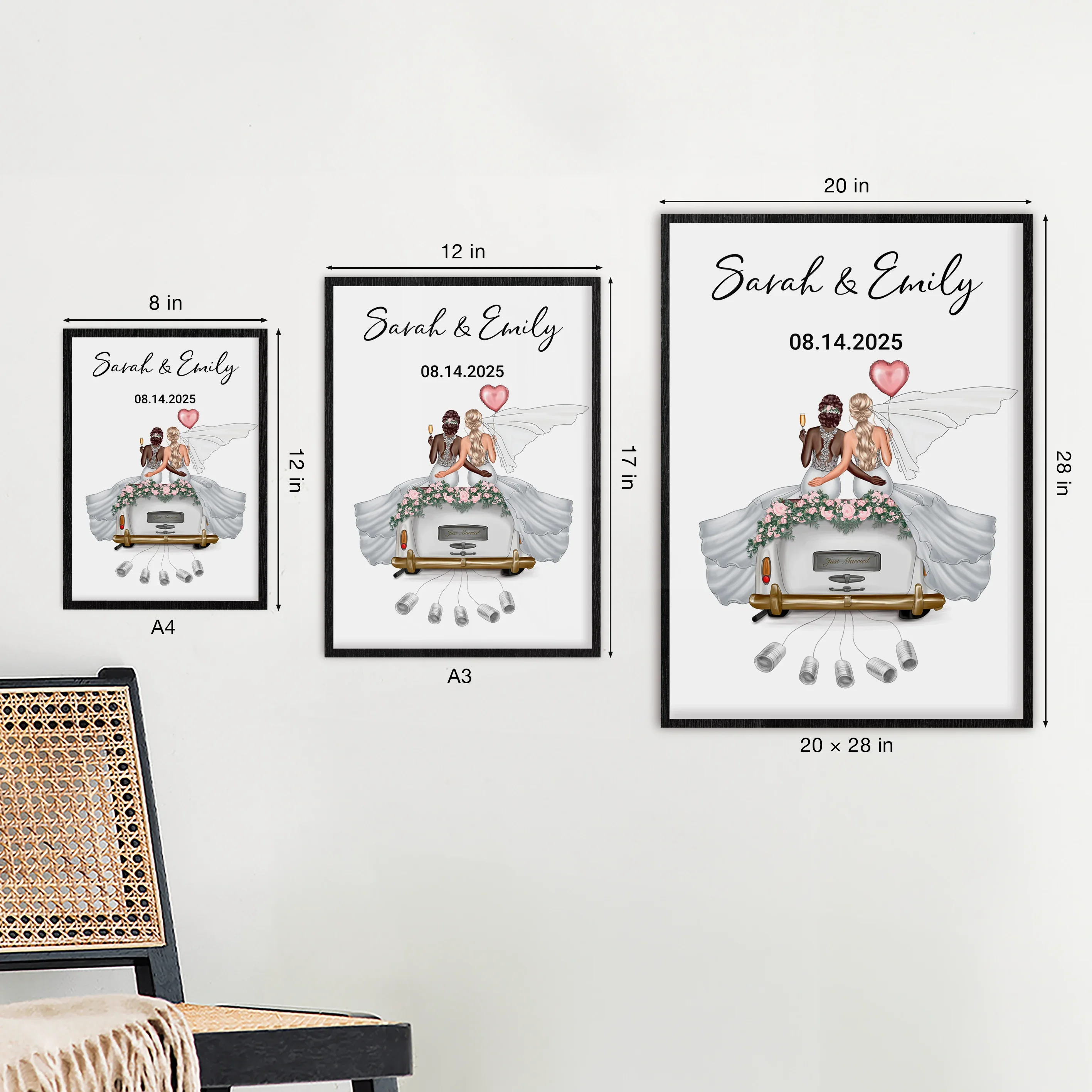 "Just Married" - Affiche personnalisée comme cadeau en argent | Couples LGBTQ - Image 12