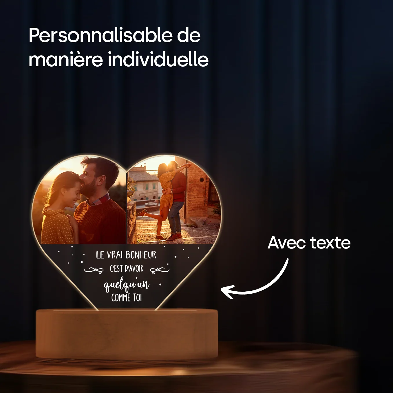 Lampe personnalisée « Photos et Texte » en acrylique en forme de cœur | Veilleuse décorative, lampe de chevet élégante - Image 12