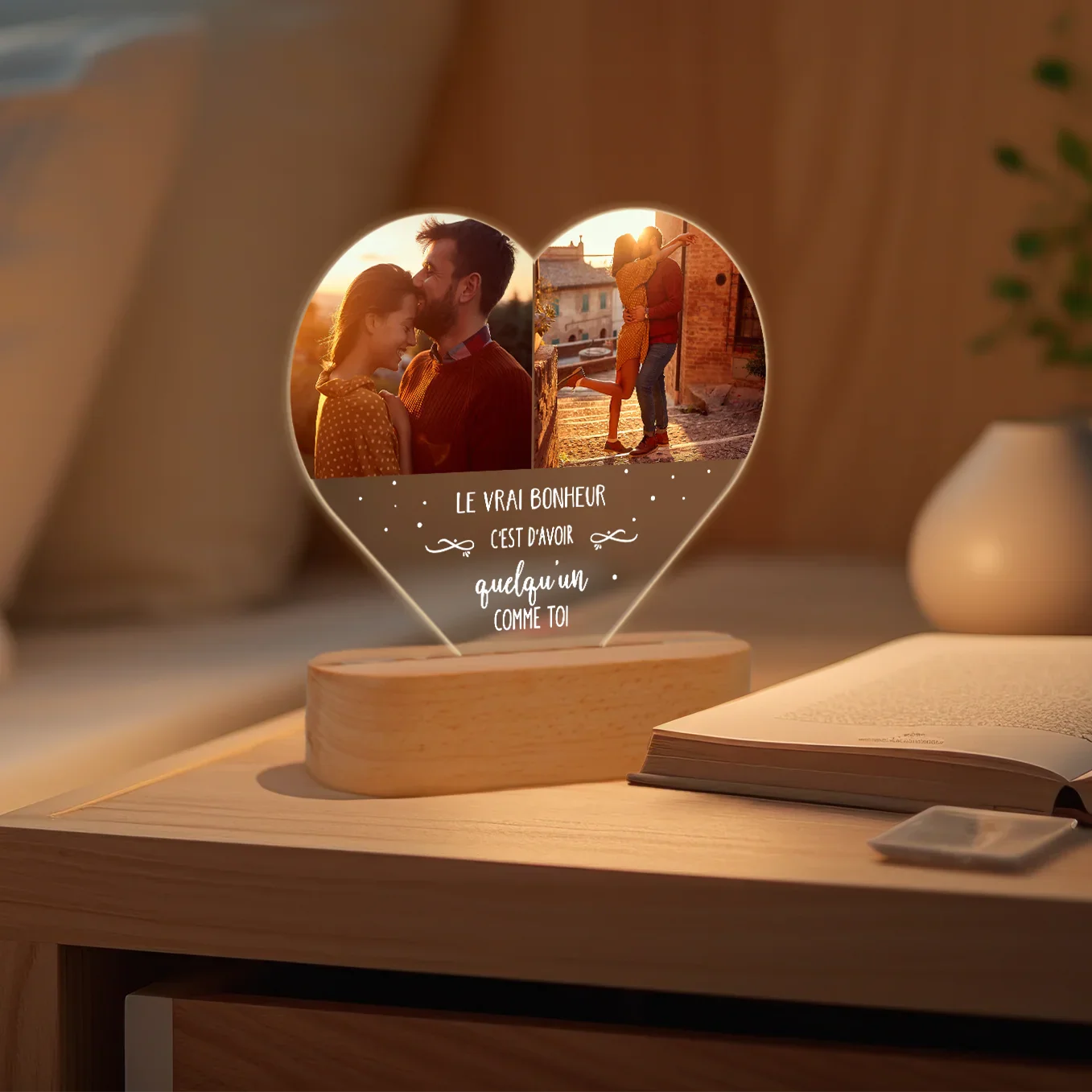 Lampe personnalisée « Photos et Texte » en acrylique en forme de cœur | Veilleuse décorative, lampe de chevet élégante - Image 13