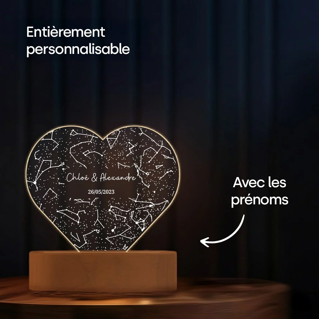 Lampe acrylique « Ciel étoilé » en forme de cœur personnalisée - Image 18