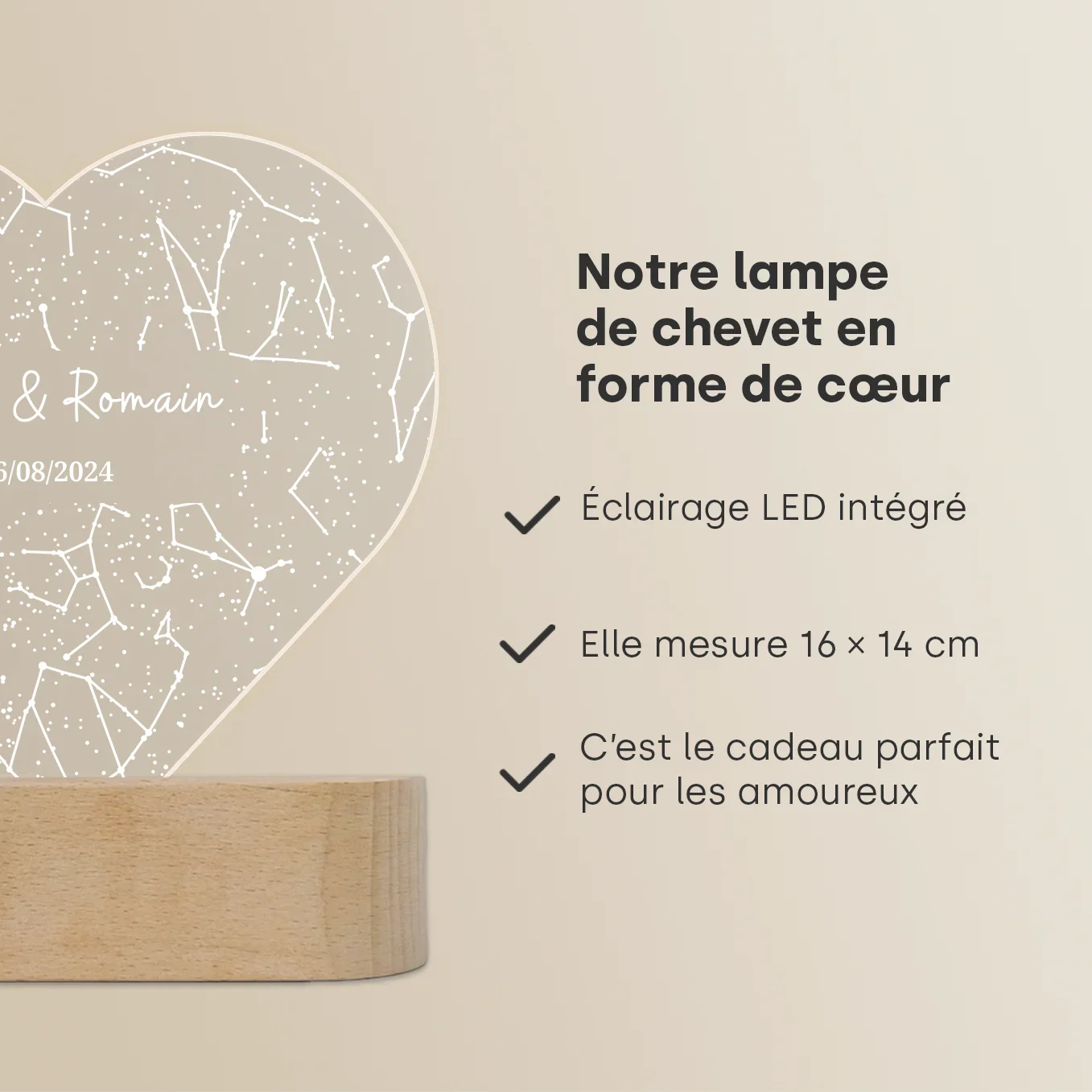 Lampe acrylique « Ciel étoilé » en forme de cœur personnalisée - Image 23