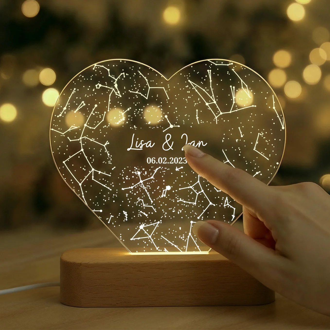Lampe acrylique « Ciel étoilé » en forme de cœur personnalisée - Image 3