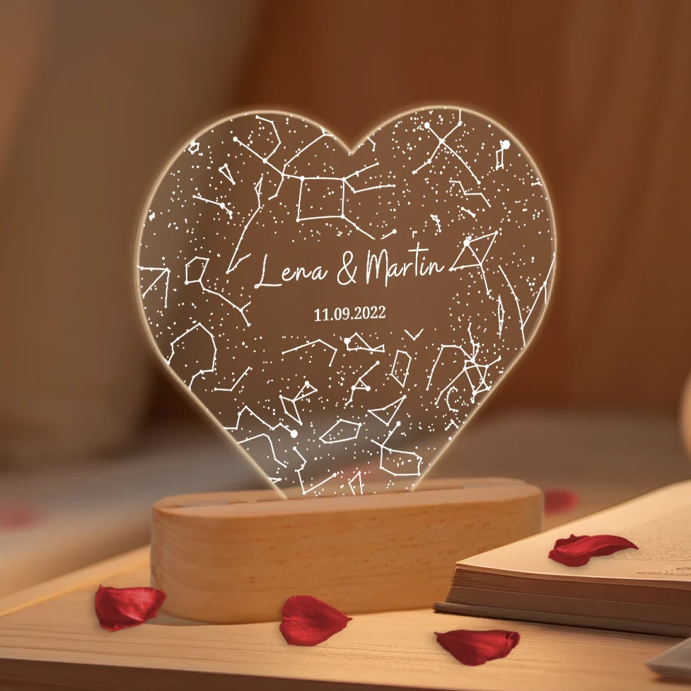 Lampe acrylique « Ciel étoilé » en forme de cœur personnalisée - Image 4