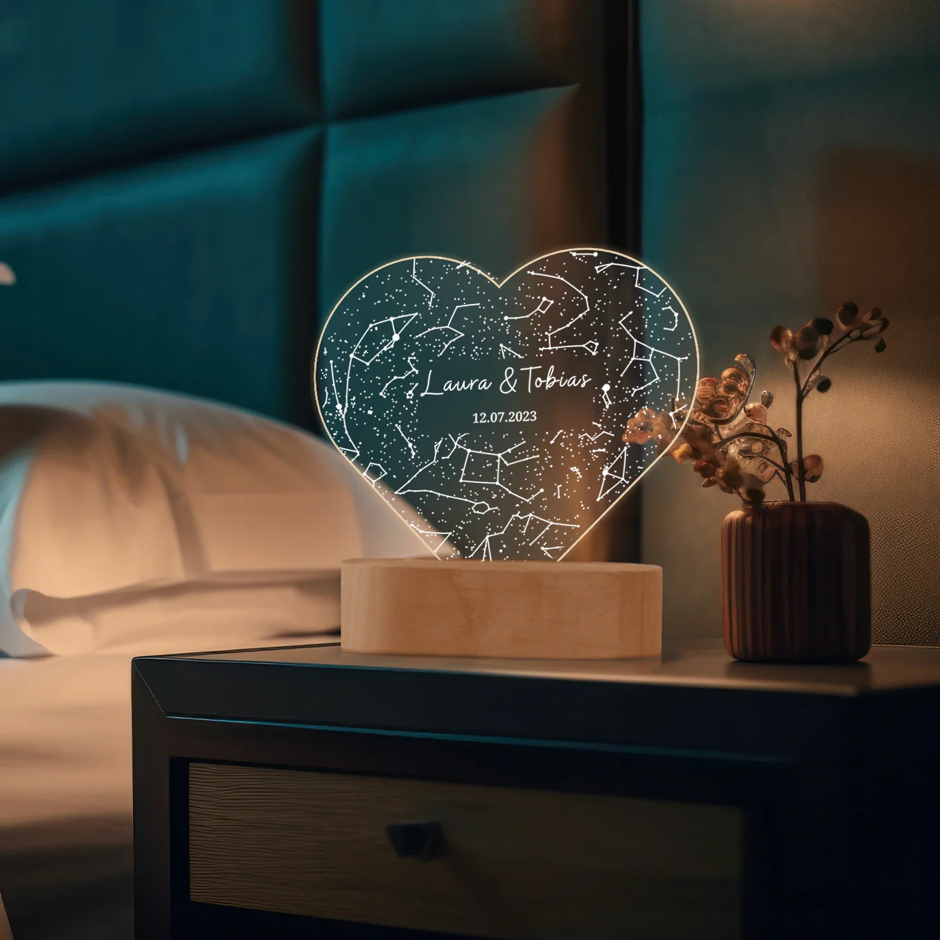 Lampe acrylique « Ciel étoilé » en forme de cœur personnalisée - Image 5
