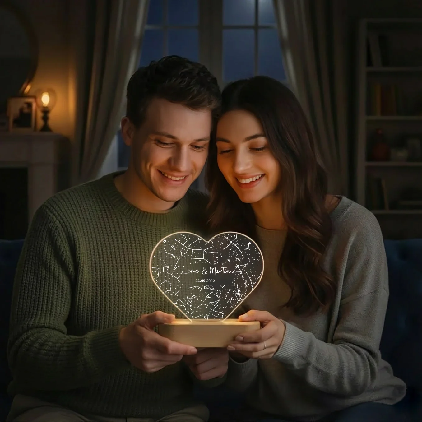 Lampe acrylique « Ciel étoilé » en forme de cœur personnalisée - Image 7