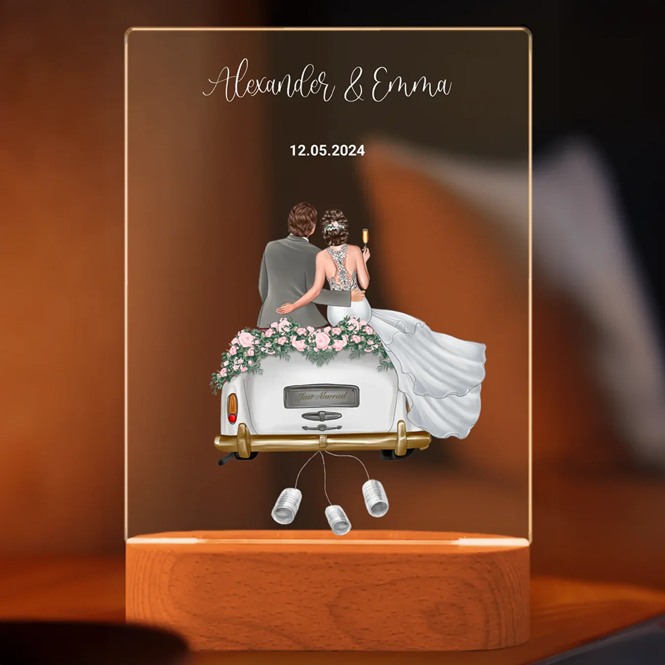 Lampe en acrylique personnalisée « Jeunes mariés » | Veilleuse, lumière décorative, lampe de chevet