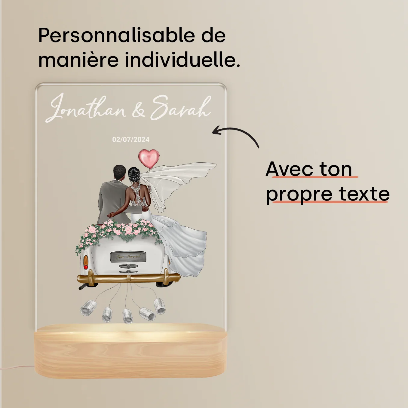 Lampe en acrylique personnalisée « Jeunes mariés » | Veilleuse, lumière décorative, lampe de chevet - Image 16