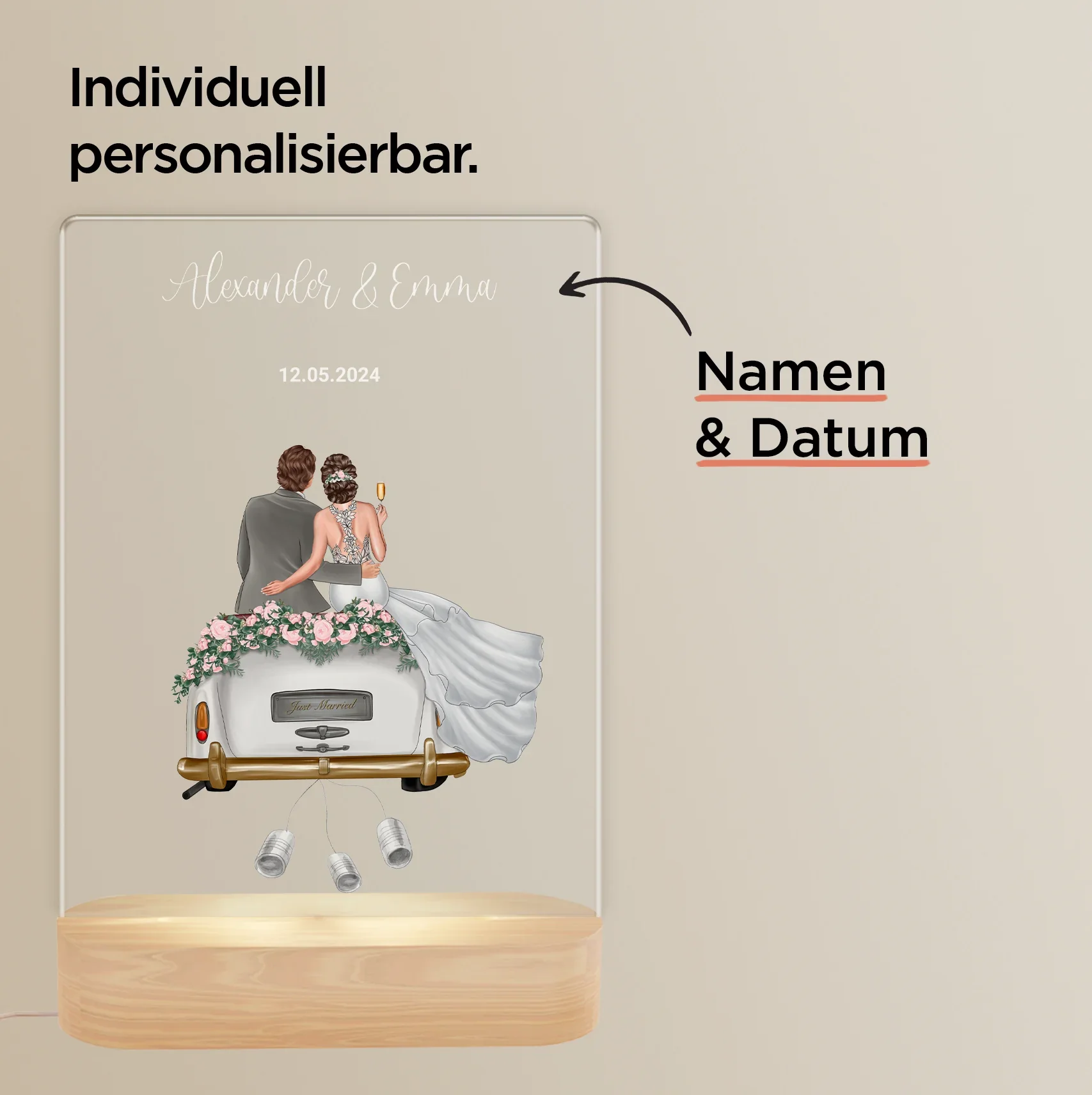 Lampe en acrylique personnalisée « Jeunes mariés » | Veilleuse, lumière décorative, lampe de chevet - Image 6