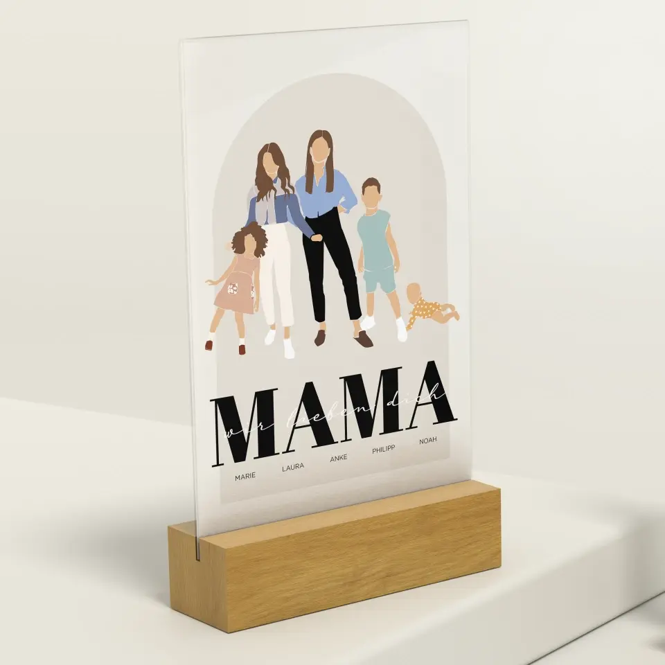 Maman et enfants - impression individuelle sur verre acrylique