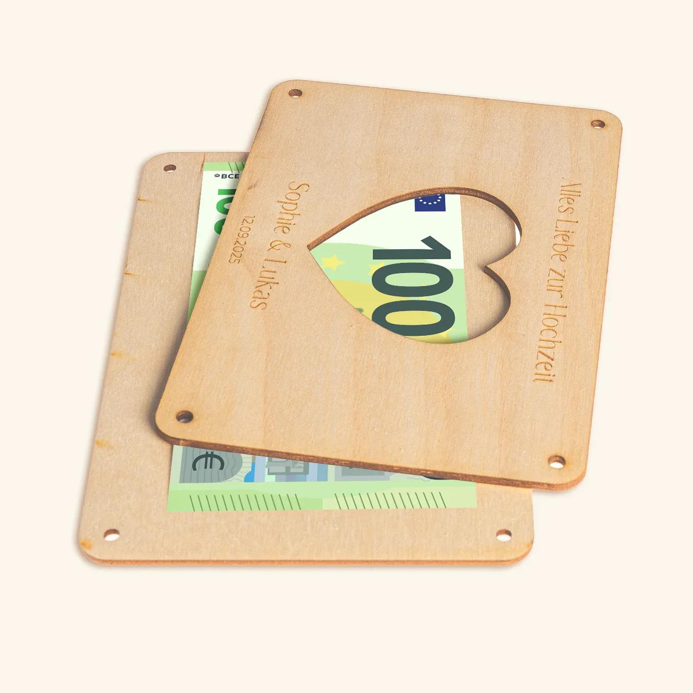 Personalisierte Holzkarte "Herz" als Geldgeschenk - Image 4