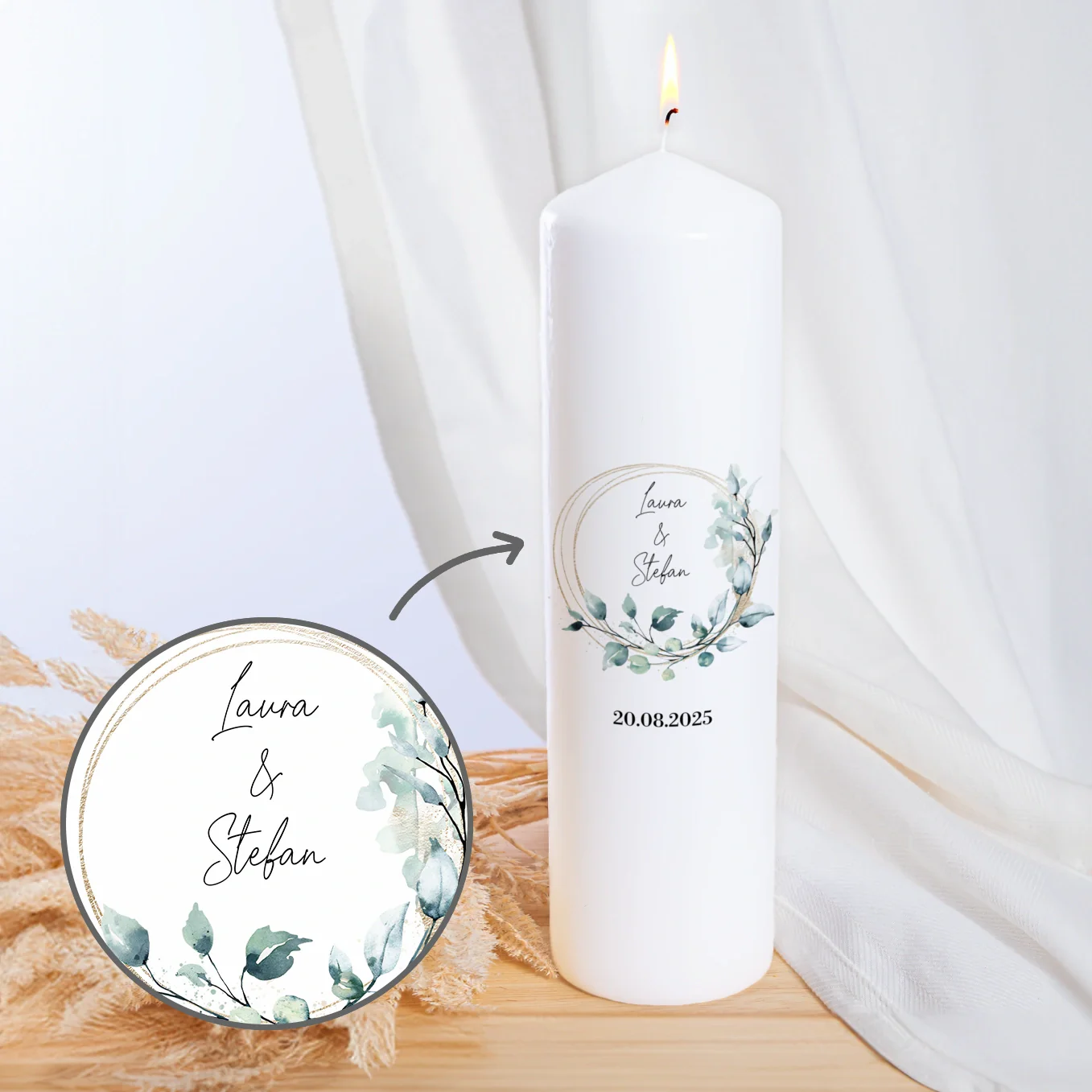 Bougie de mariage personnalisée « Eucalyptus »
