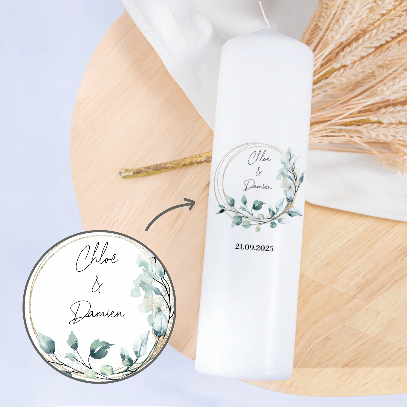 Bougie de mariage personnalisée « Eucalyptus » - Image 12