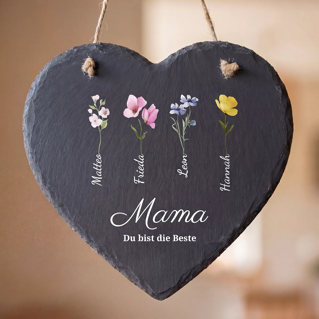 Personalisierte Schieferplatte "Blumen für Mama"