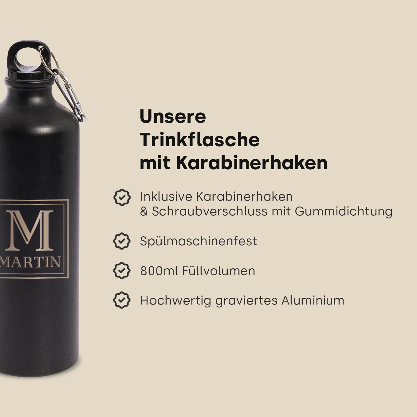Personalisierte Trinkflasche mit Karabinerhaken "Name" - Image 11