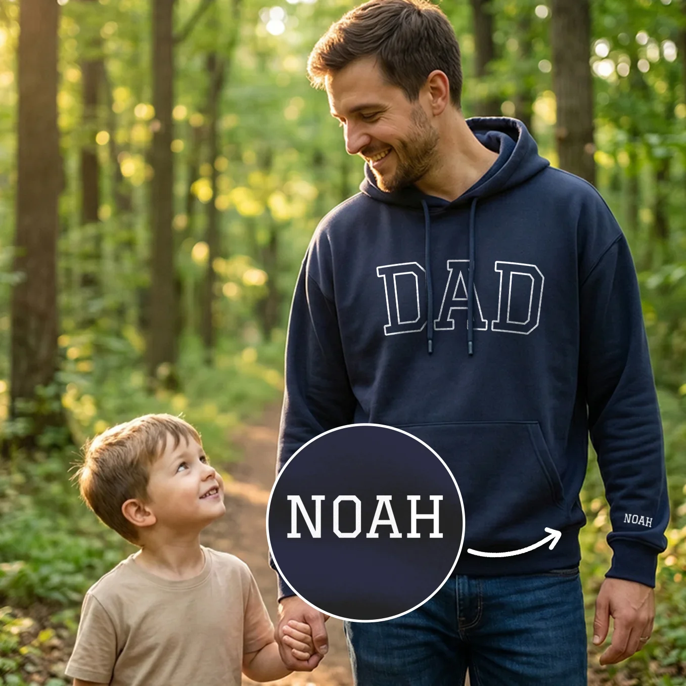 (US) Personalisierter Hoodie "PAPA" mit Ärmeldruck