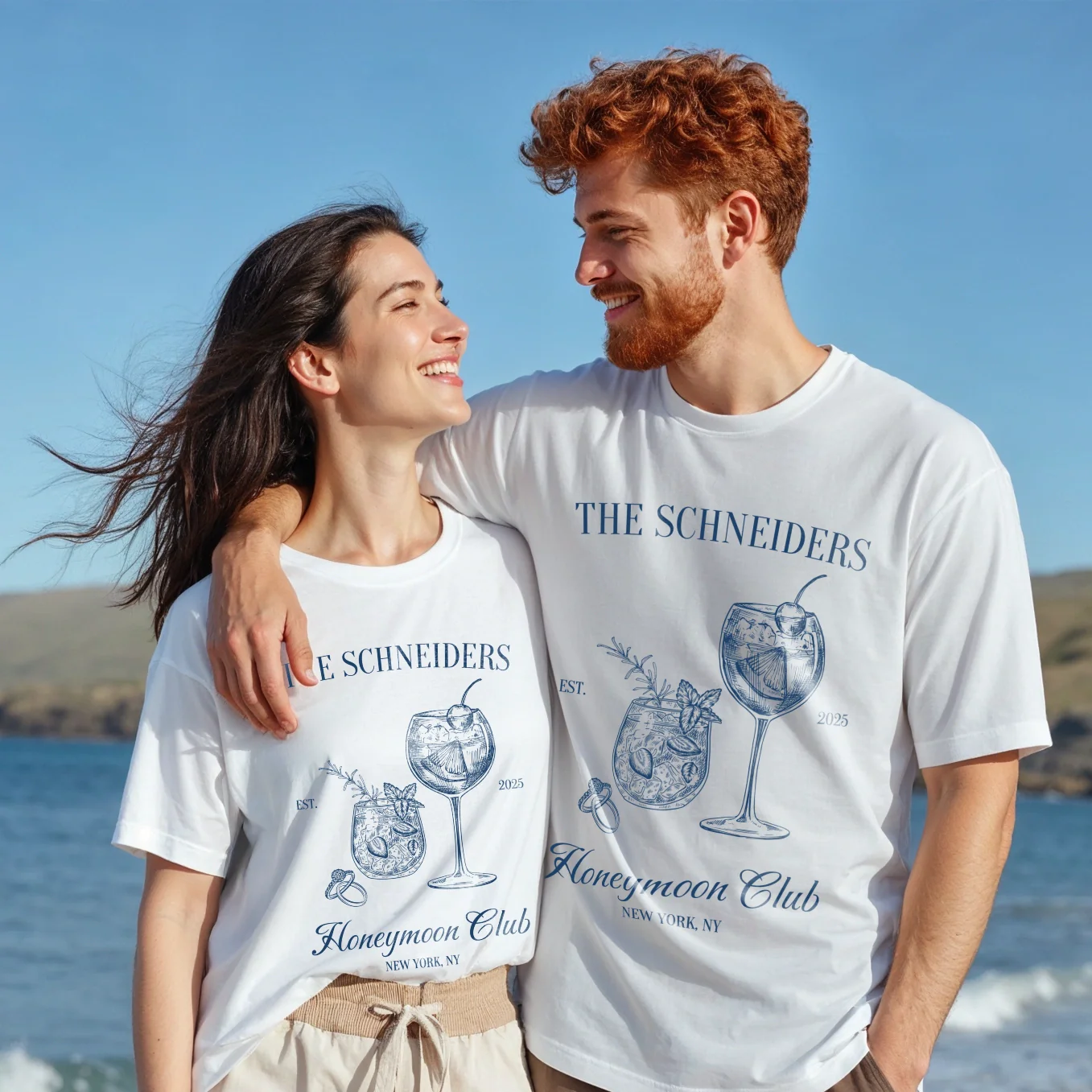 Personalisierter Partnerlook Oversized T-Shirts "Honeymoon Club" - Image 2