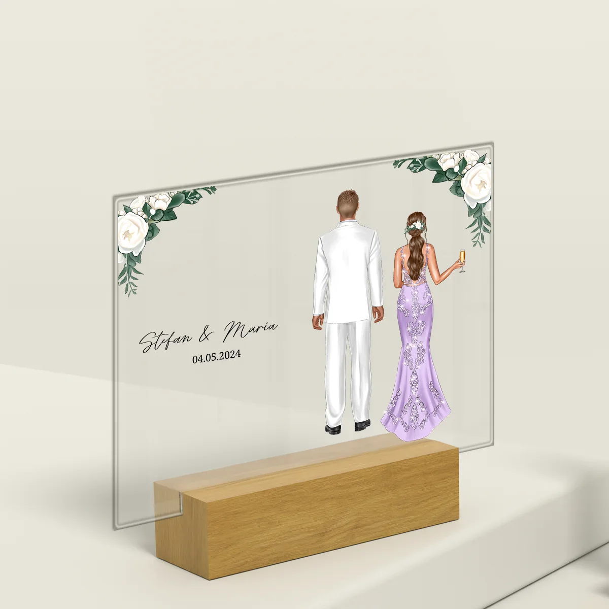 Verre acrylique personnalisé "Fleurs de couple de mariage"
