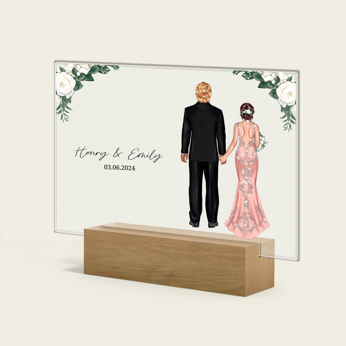 Verre acrylique personnalisé "Fleurs de couple de mariage" - Image 2