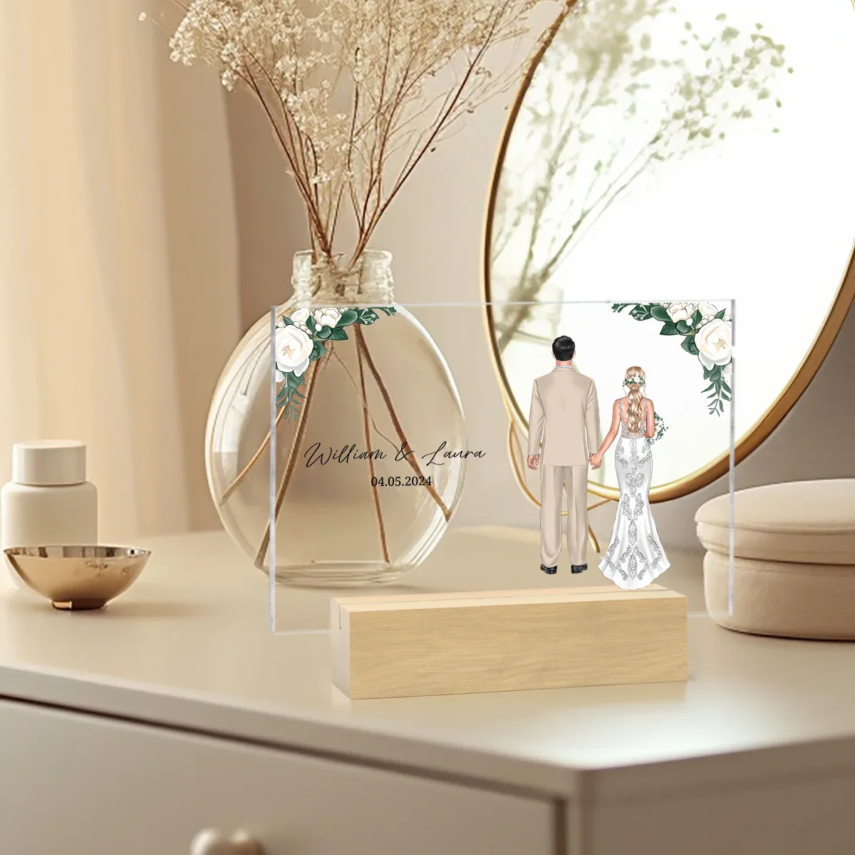 Verre acrylique personnalisé "Fleurs de couple de mariage" - Image 4