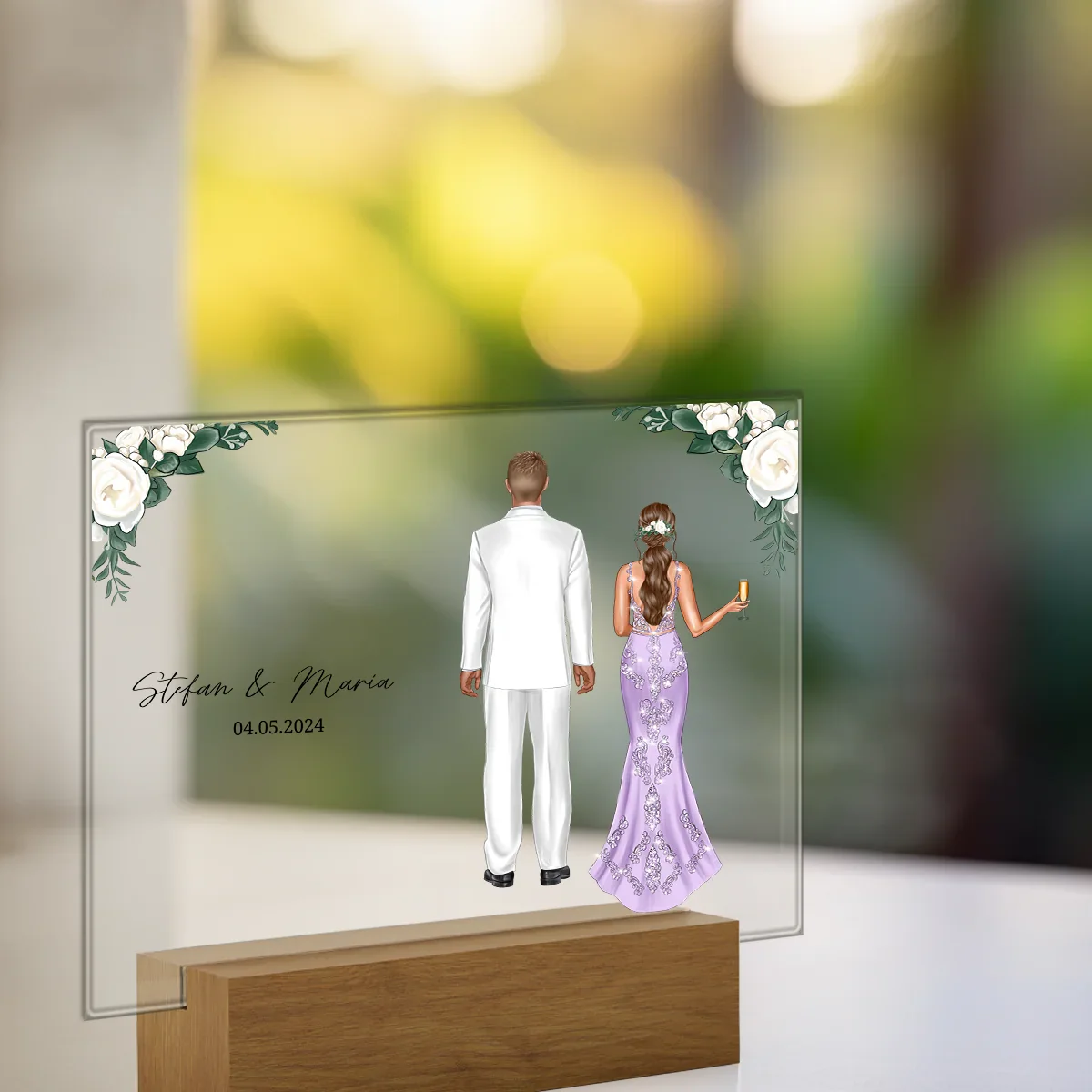 Verre acrylique personnalisé "Fleurs de couple de mariage" - Image 5