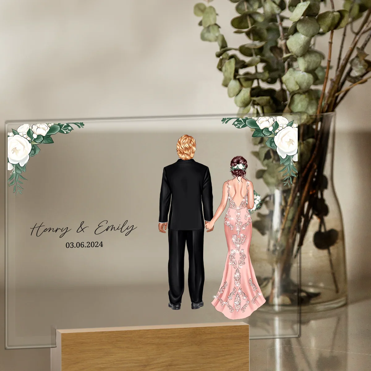 Verre acrylique personnalisé "Fleurs de couple de mariage" - Image 6