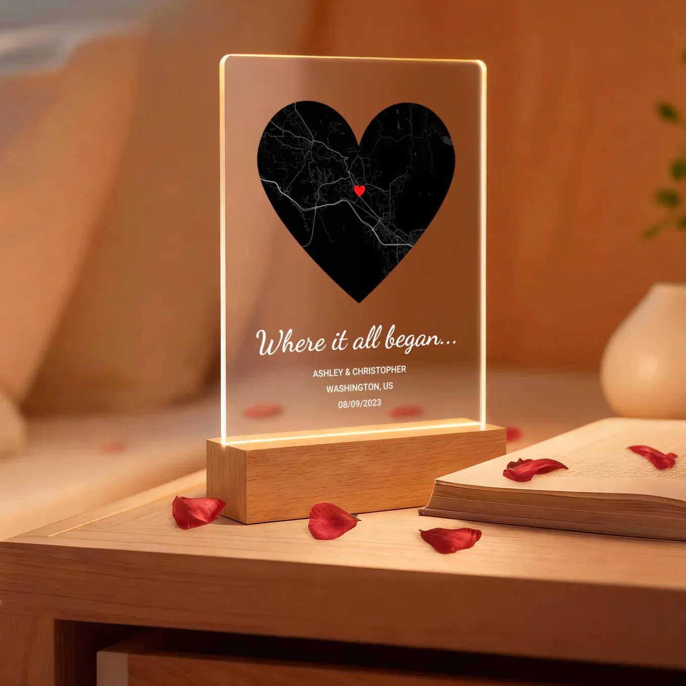 (US) Personalisiertes Acryl-Licht ''Wo alles begann'' | Nachtlicht, Dekolicht, Glowlight - Image 2