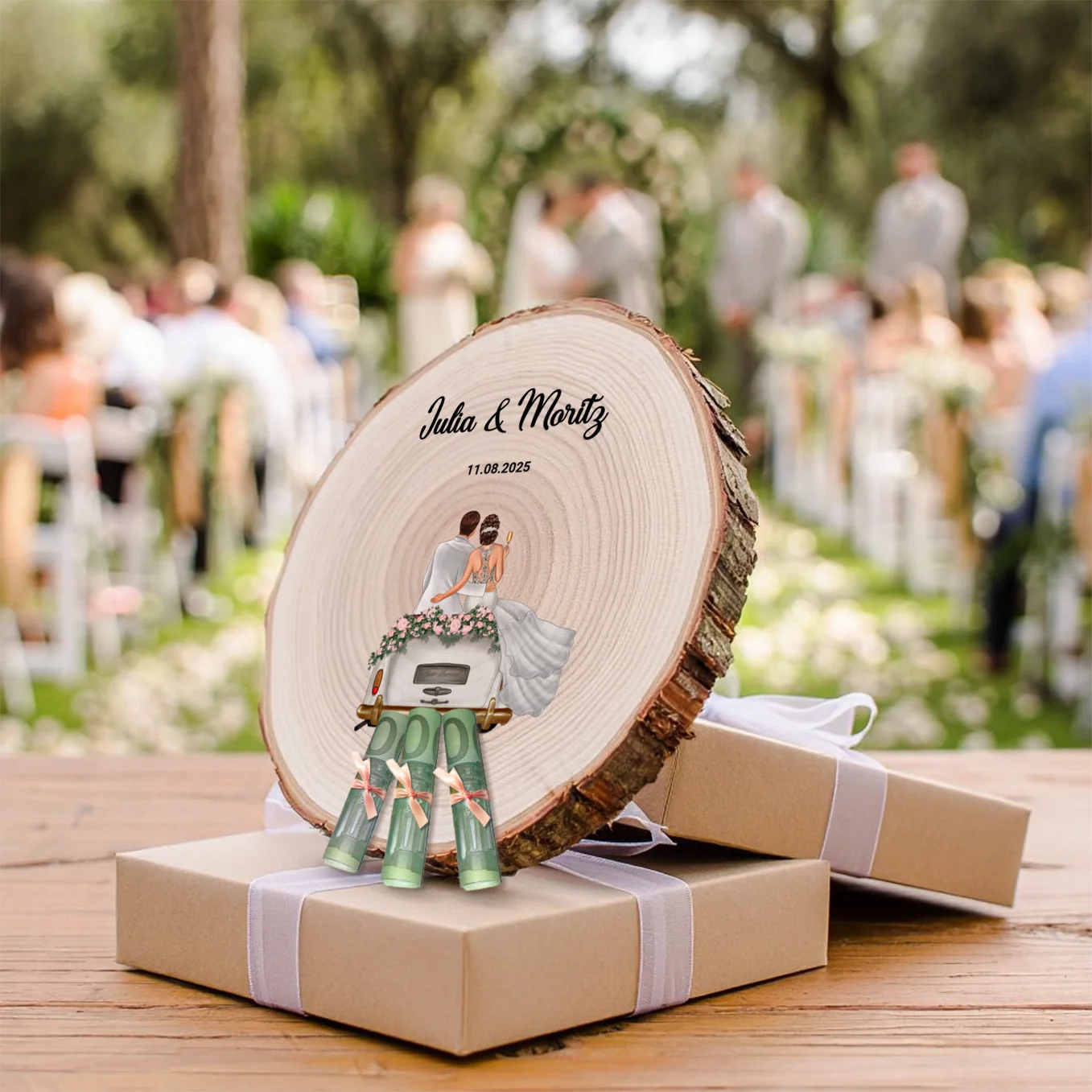 Personalisiertes Geldgeschenk Baumscheibe "Just Married" - Image 2