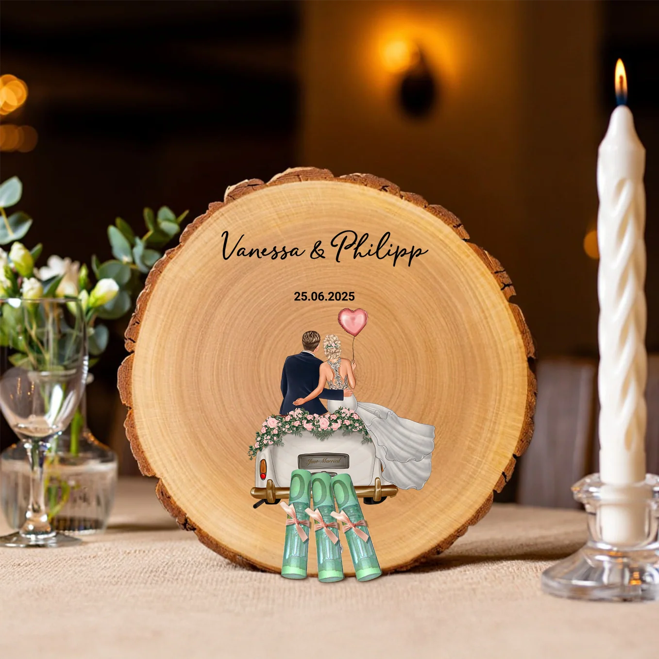 Personalisiertes Geldgeschenk Baumscheibe "Just Married" - Image 3