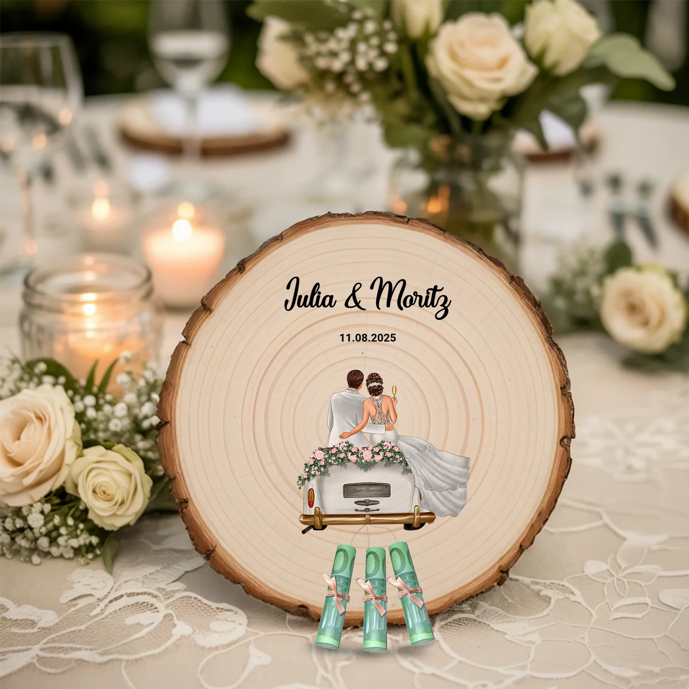 Personalisiertes Geldgeschenk Baumscheibe "Just Married" - Image 5