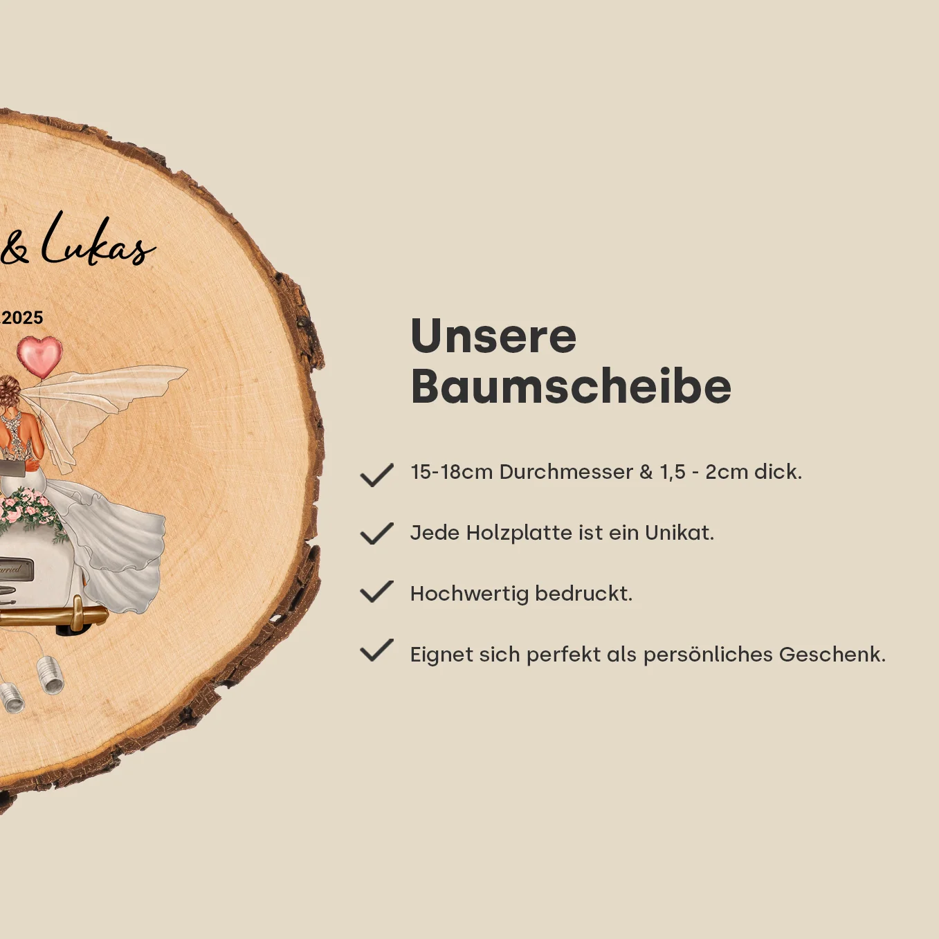 Personalisiertes Geldgeschenk Baumscheibe "Just Married" - Image 8